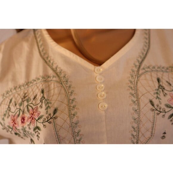 Jin‎ Yishang By Women's Cream Embroidered Blouse Size Medium - Picture 4 of 10